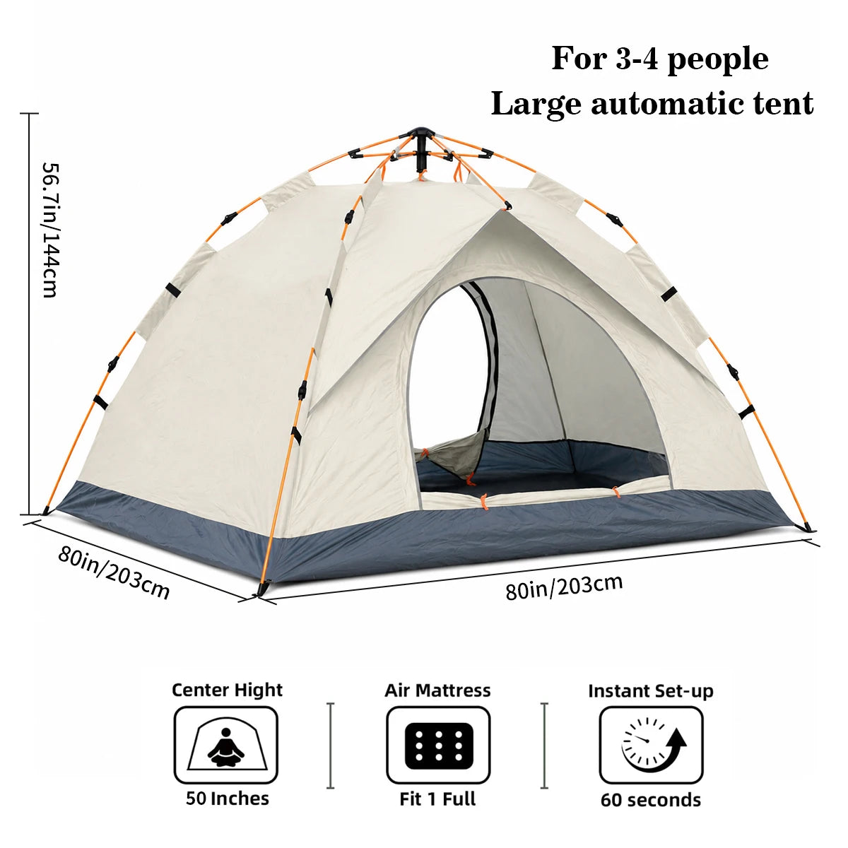 Automatic Pop-Up Camping Tent for 2–4 People