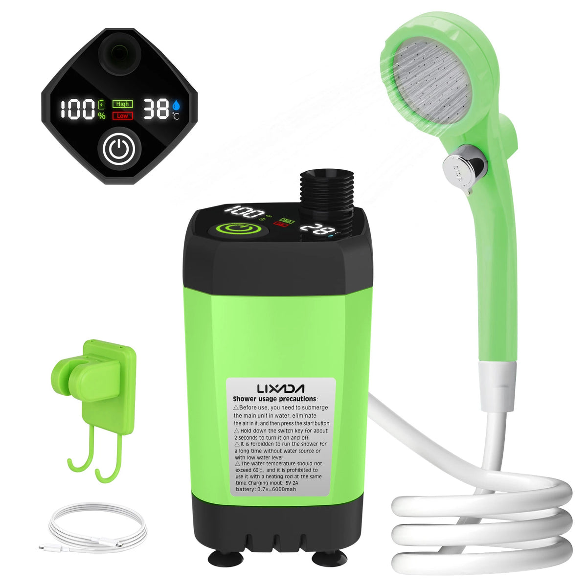 LIXADA Portable Camping Shower with LED Display | 6000mAh