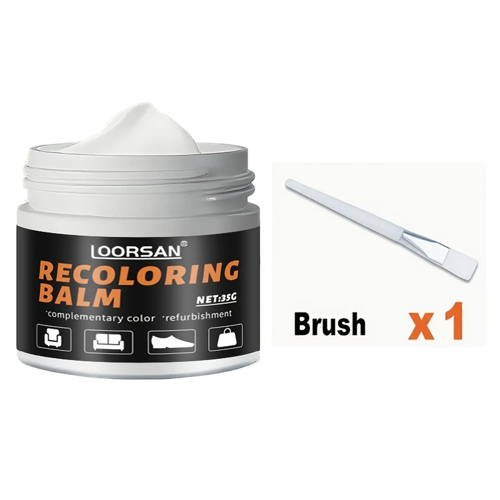 Exact 35g white recoloring balm jar and included application brush