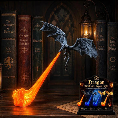 Fire Breathing Dragon Bookshelf Nook Light — 3D Printed Fantasy Shelf Decor
