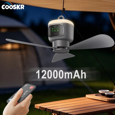 Rechargeable Portable Camping Ceiling Fan with LED Light